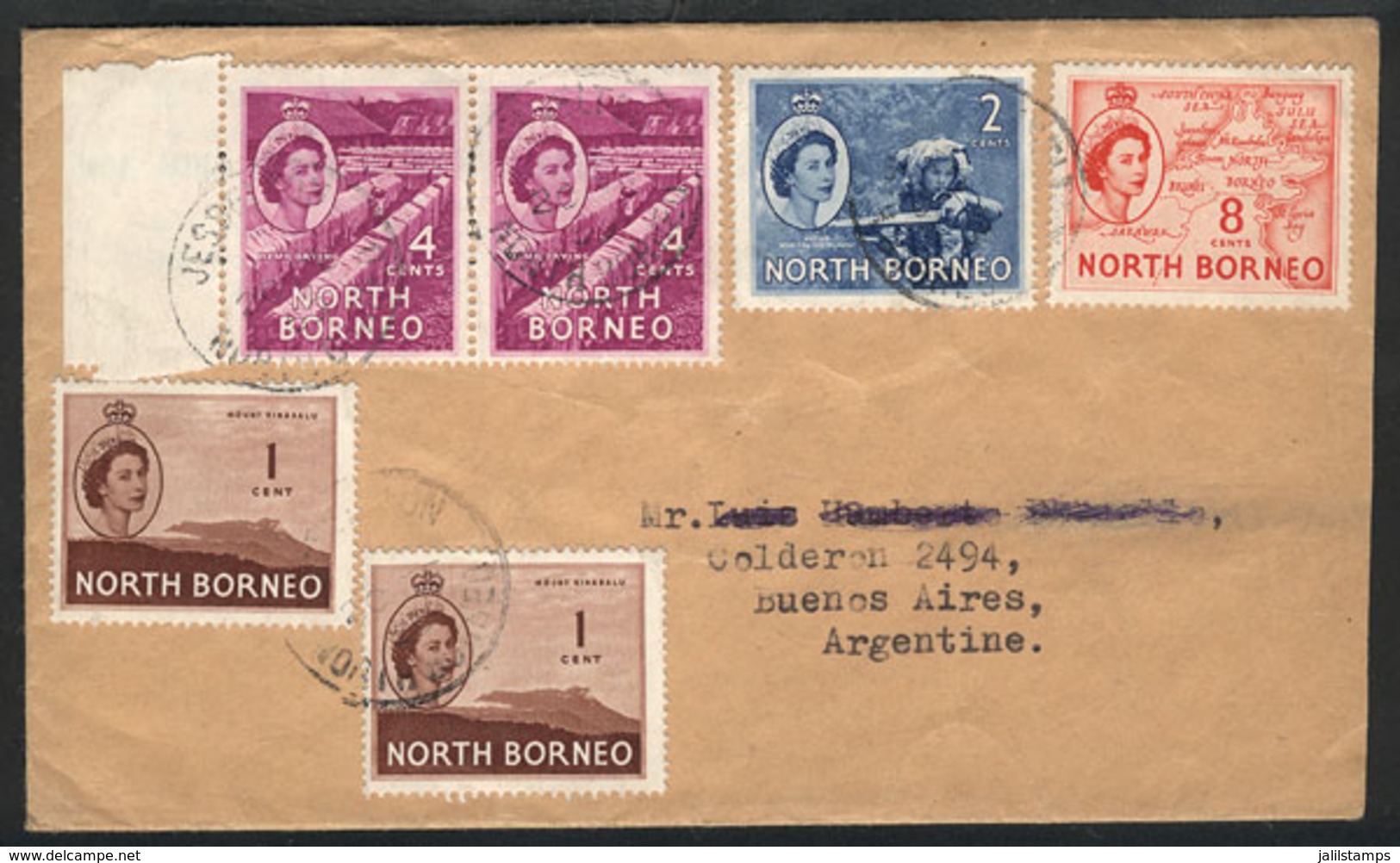 NORTH BORNEO: Cover Sent From Jesselton To Argentina On 20/FE/1959 With Nice Postage Of 20c., Rare Destination, Fine Qua - North Borneo (...-1963)