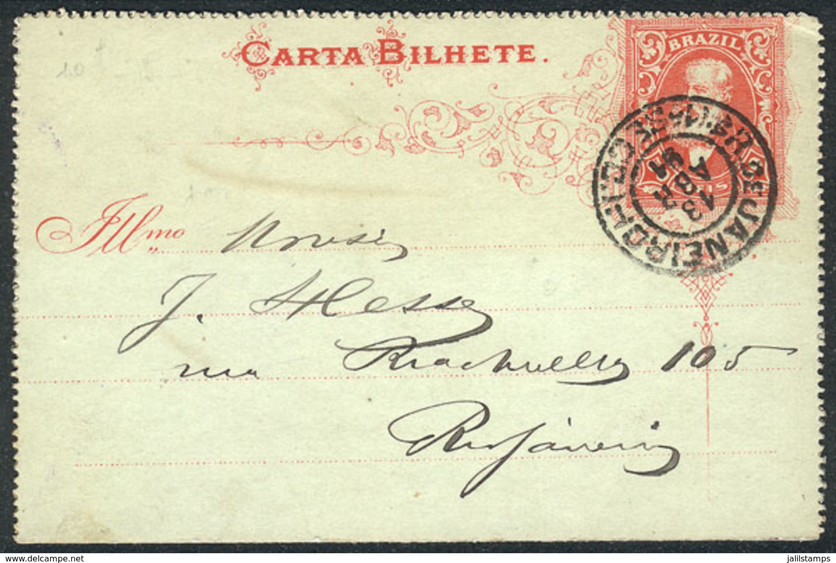 BRAZIL: RHM.CB-17, Lettercard Used In Rio De Janeiro On 13/AP/1891, Excellent Quality, RHM Catalog Value 410Rs. - Enteros Postales