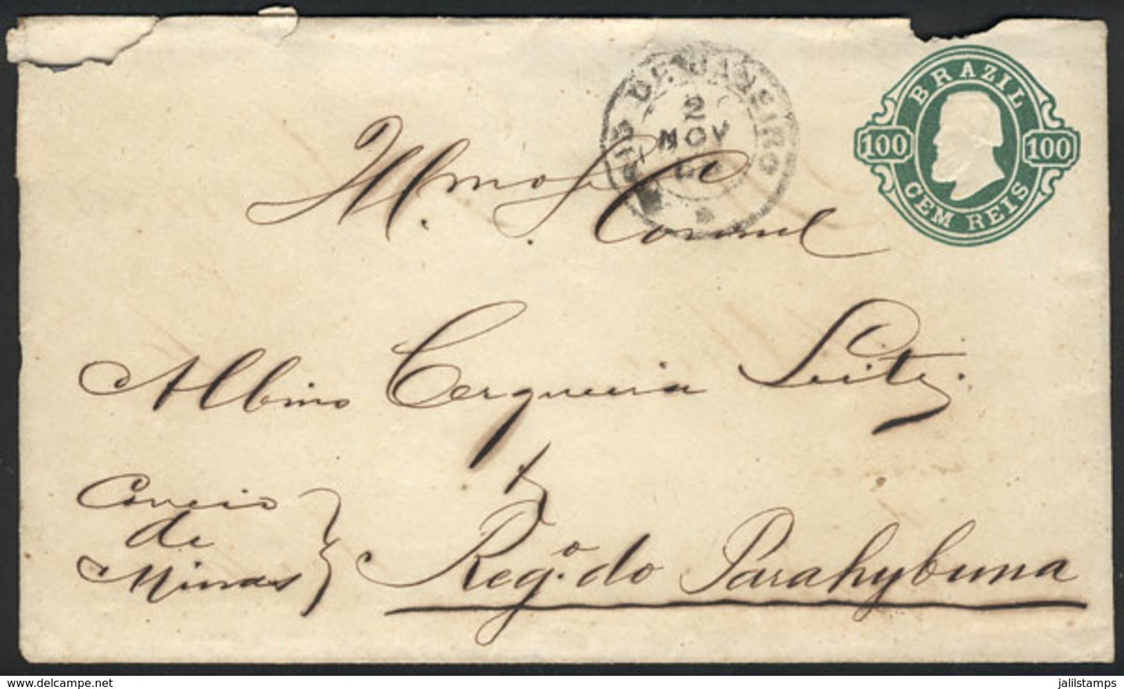 BRAZIL: RHM.EN-2, 100Rs. Stationery Envelope With Watermark, Used, Fine Quality, Catalog Value 600Rs. - Enteros Postales