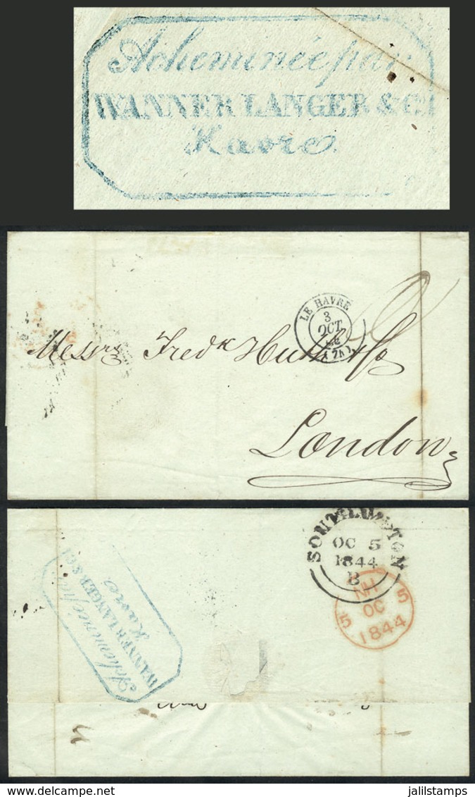 BRAZIL: Folded Cover Posted From Rio De Janeiro To London On 31/JUL/1844, Carried Privately From Rio To Le Havre (possib - Autres & Non Classés