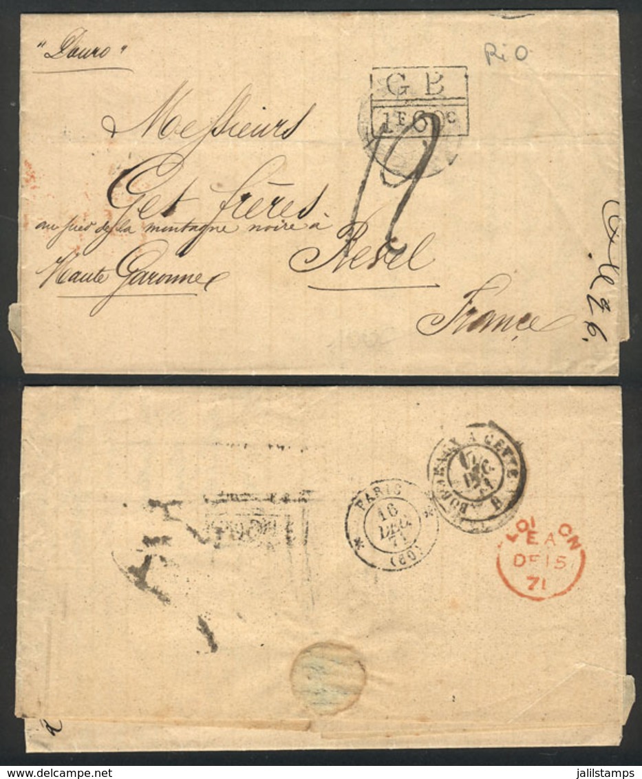 BRAZIL: Entire Letter Sent From Rio De Janeiro To France On 22/NO/1871 By British Mail, With London Transit Backstamp An - Autres & Non Classés