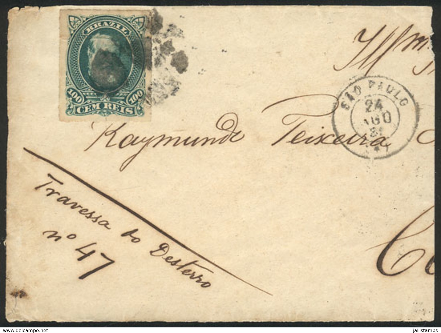 BRAZIL: Fragment Of Cover Franked With 100Rs. Rouletted And Mute Cancel Of Sao Paulo, VF! - Other & Unclassified