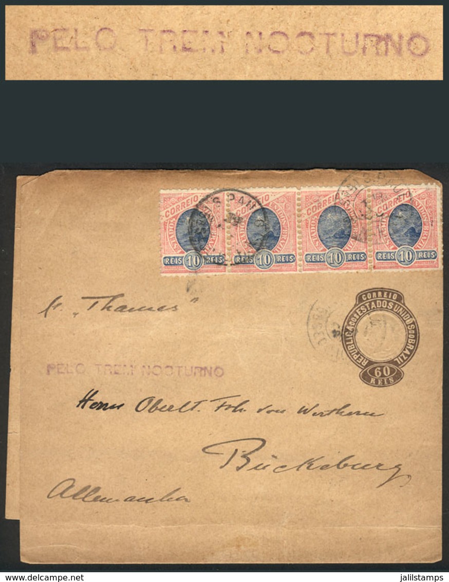 BRAZIL: 60Rs. Wrapper Uprated With 40Rs. And Sent From Sao Paulo To Germany (circa 1905), With Interesting Violet Mark:  - Other & Unclassified