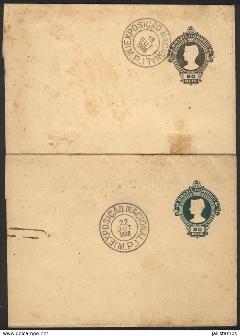 BRAZIL: 2 Wrappers With Special Postmarks: EXPOSIÇAO NACIONAL (M.P.)" 18 And 22/OC/1908, VF!" - Sonstige & Ohne Zuordnung