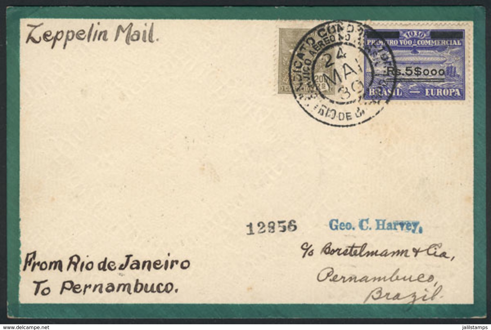 BRAZIL: 24/MAY/1930 Rio De Janeiro - Recife, Via ZEPPELIN: Card Franked By Sc.4CL4 + 200Rs. Definitive, Recife Arrival B - Otros & Sin Clasificación