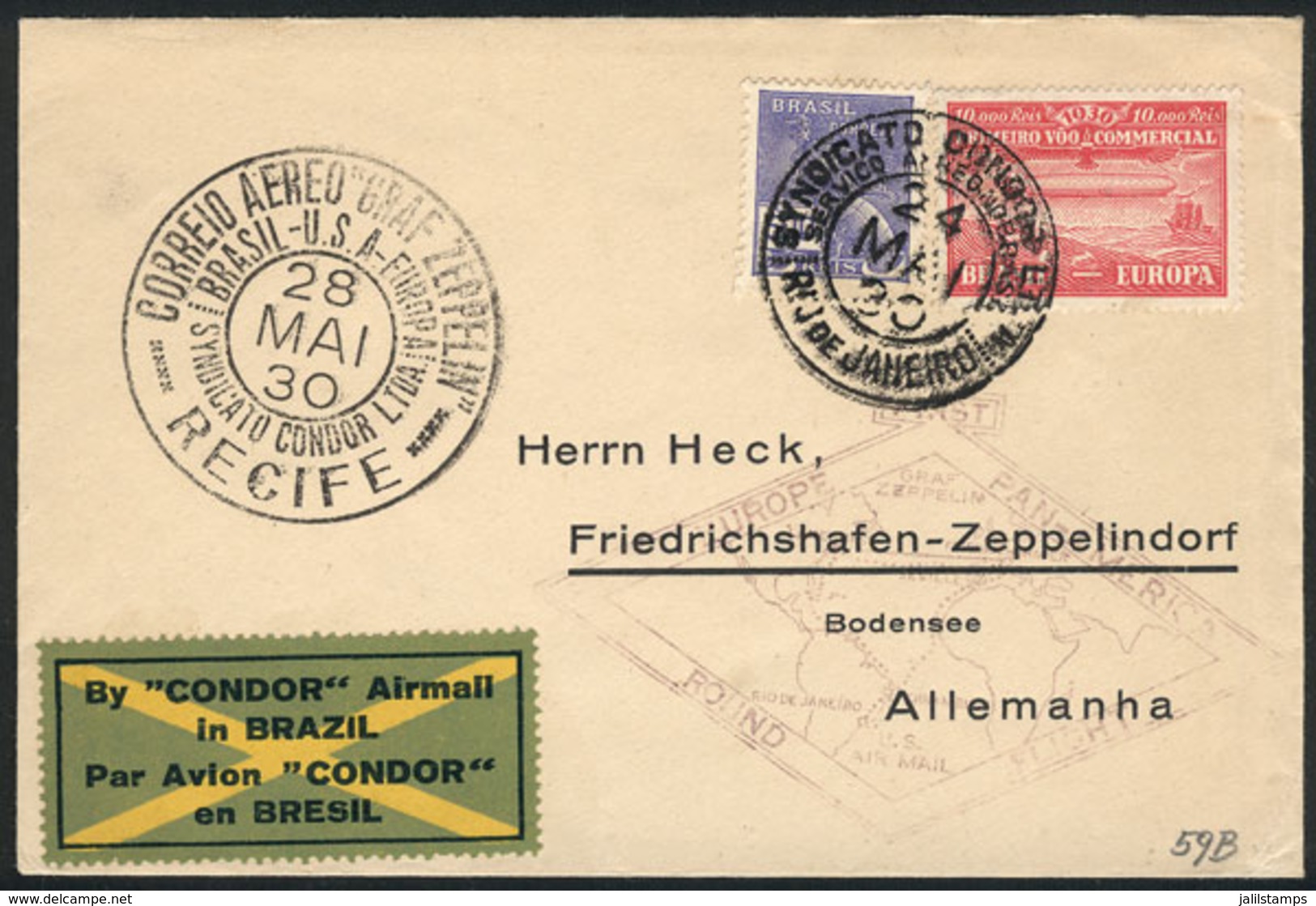 BRAZIL: 24/MAY/1930 Rio De Janeiro - Friedrichshafen, Via ZEPPELIN: Cover Franked By Sc.4CL2 + 500Rs. Definitive, Specia - Other & Unclassified