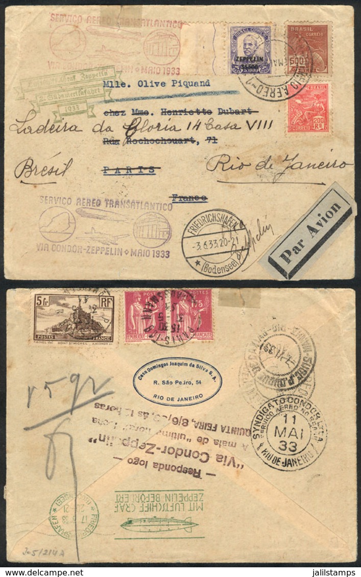 BRAZIL: 11/MAY/1933 Rio De Janeiro - Friedrichshafen (17/MAY) - Paris (31/MAY) - Friedrichshafen (3/JUN) - Rio De Janeir - Autres & Non Classés