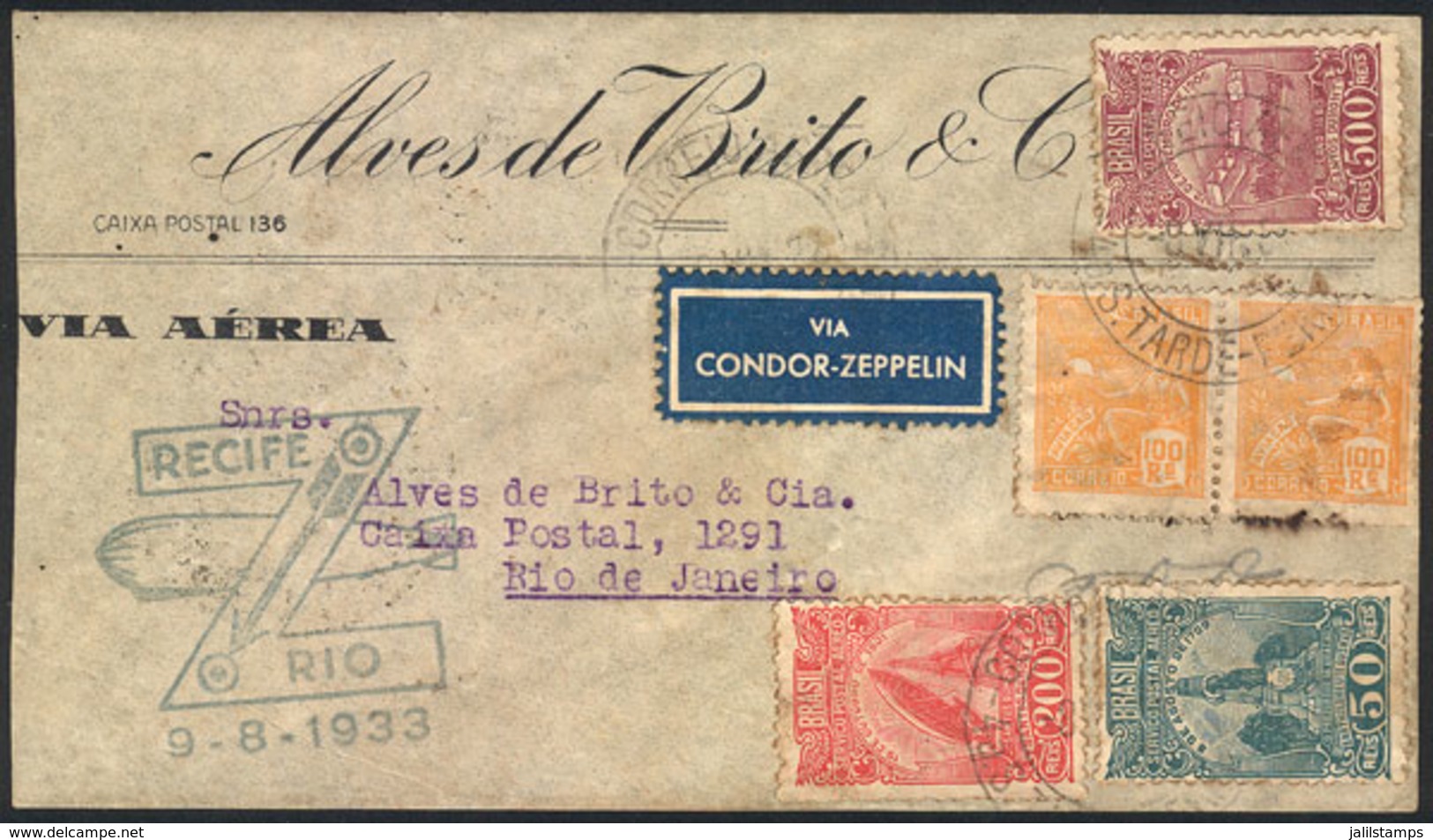 BRAZIL: 9/AU/1933 Recife - Rio De Janeiro, Via ZEPPELIN: Cover With Special Cachet Of The Flight And Arrival Backstamp,  - Other & Unclassified