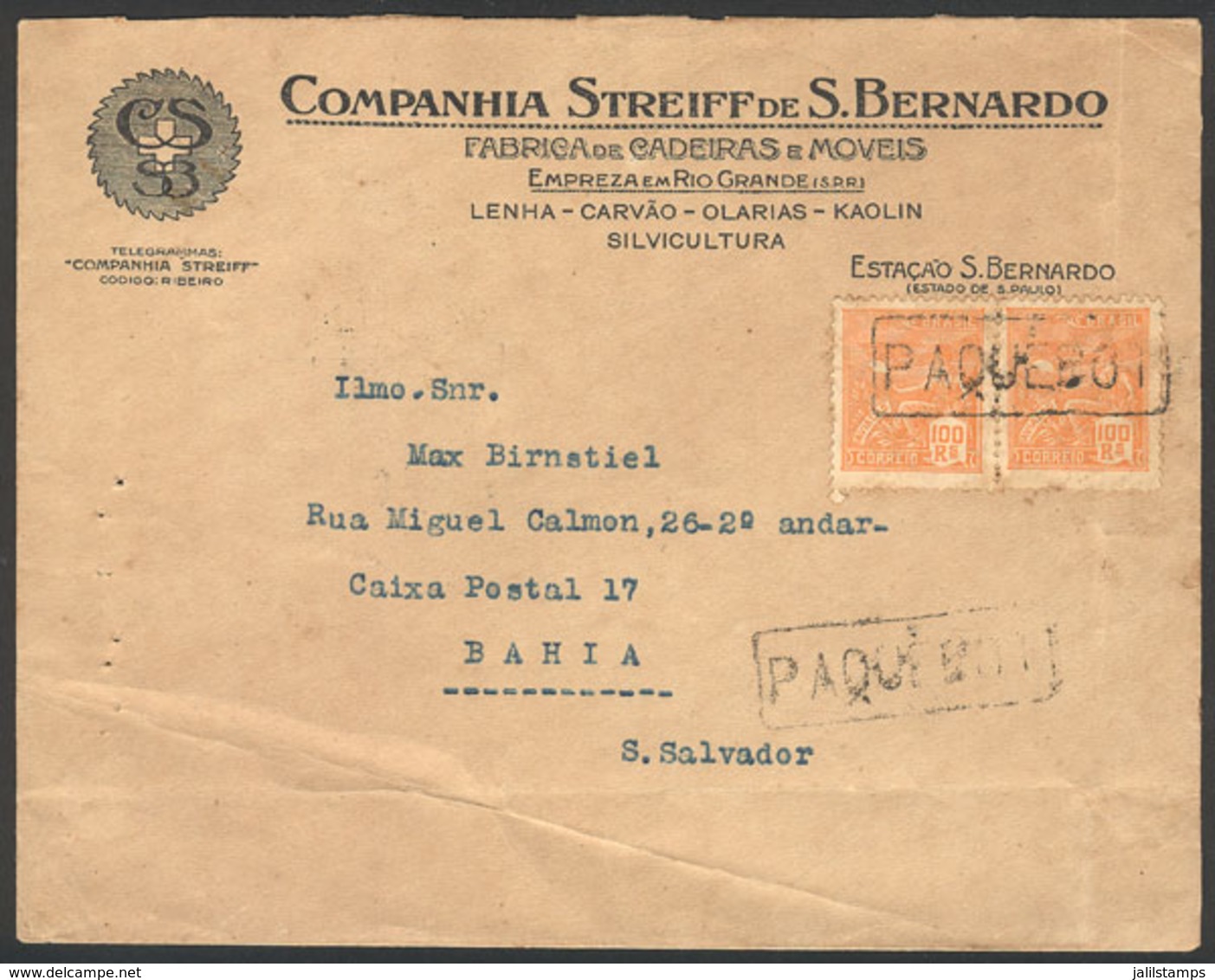 BRAZIL: Cover Sent From Estaçao S. Bernardo (Sao Paulo) To Bahia In SE/1933 Franked With 200Rs., Cancelled PAQUEBOT, VF! - Autres & Non Classés