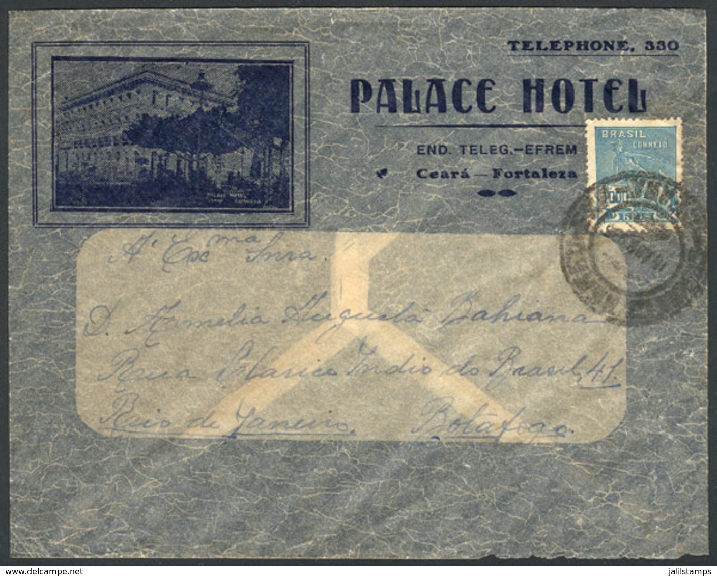 BRAZIL: Cover With Very Nice Corner Card Of PALACE HOTEL, Sent From Ceará To Rio On 14/AP/1935, VF! - Autres & Non Classés