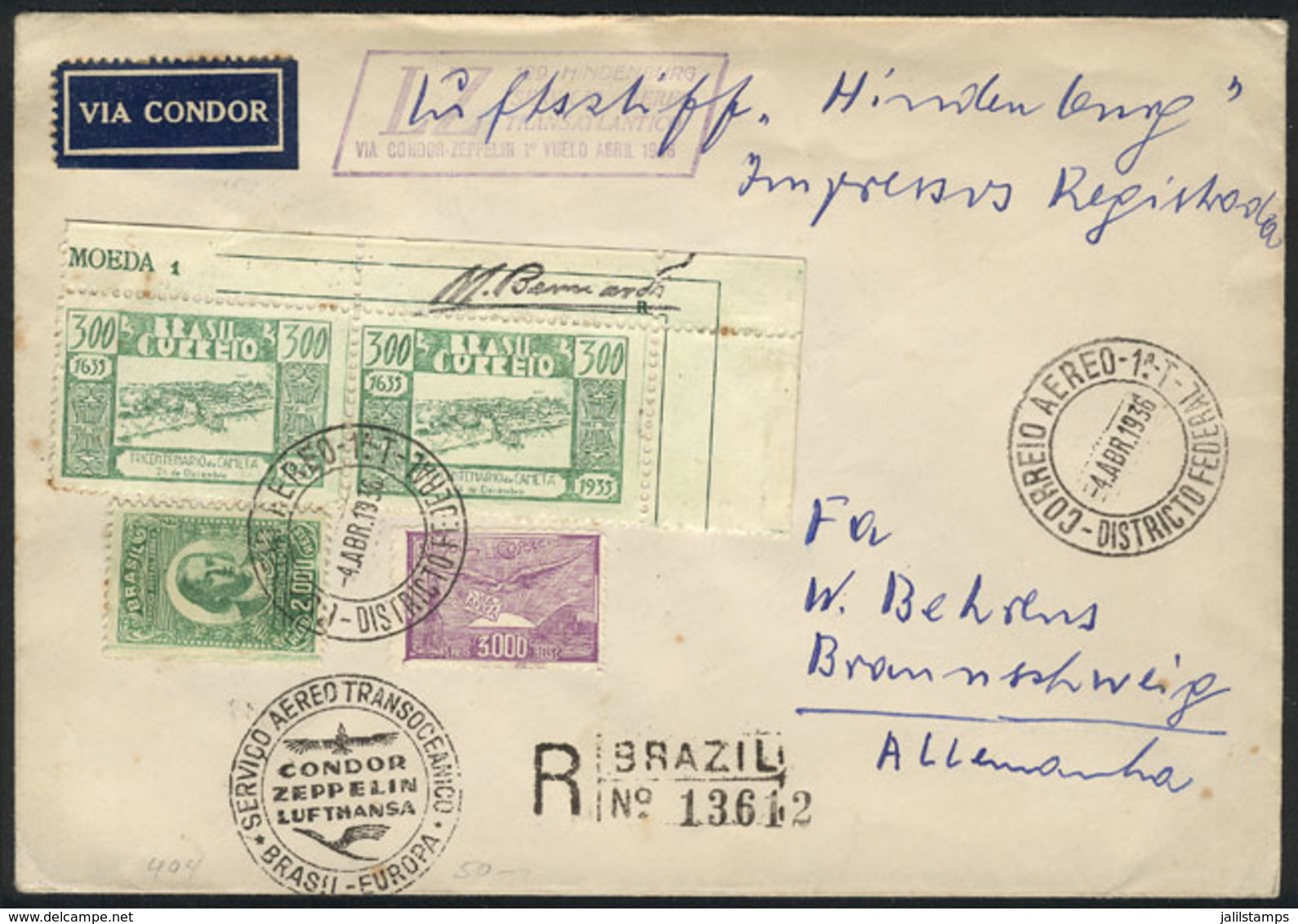 BRAZIL: Cover Flown Via ZEPPELIN From Rio To Germany On 4/AP/1936, VF Quality! - Other & Unclassified