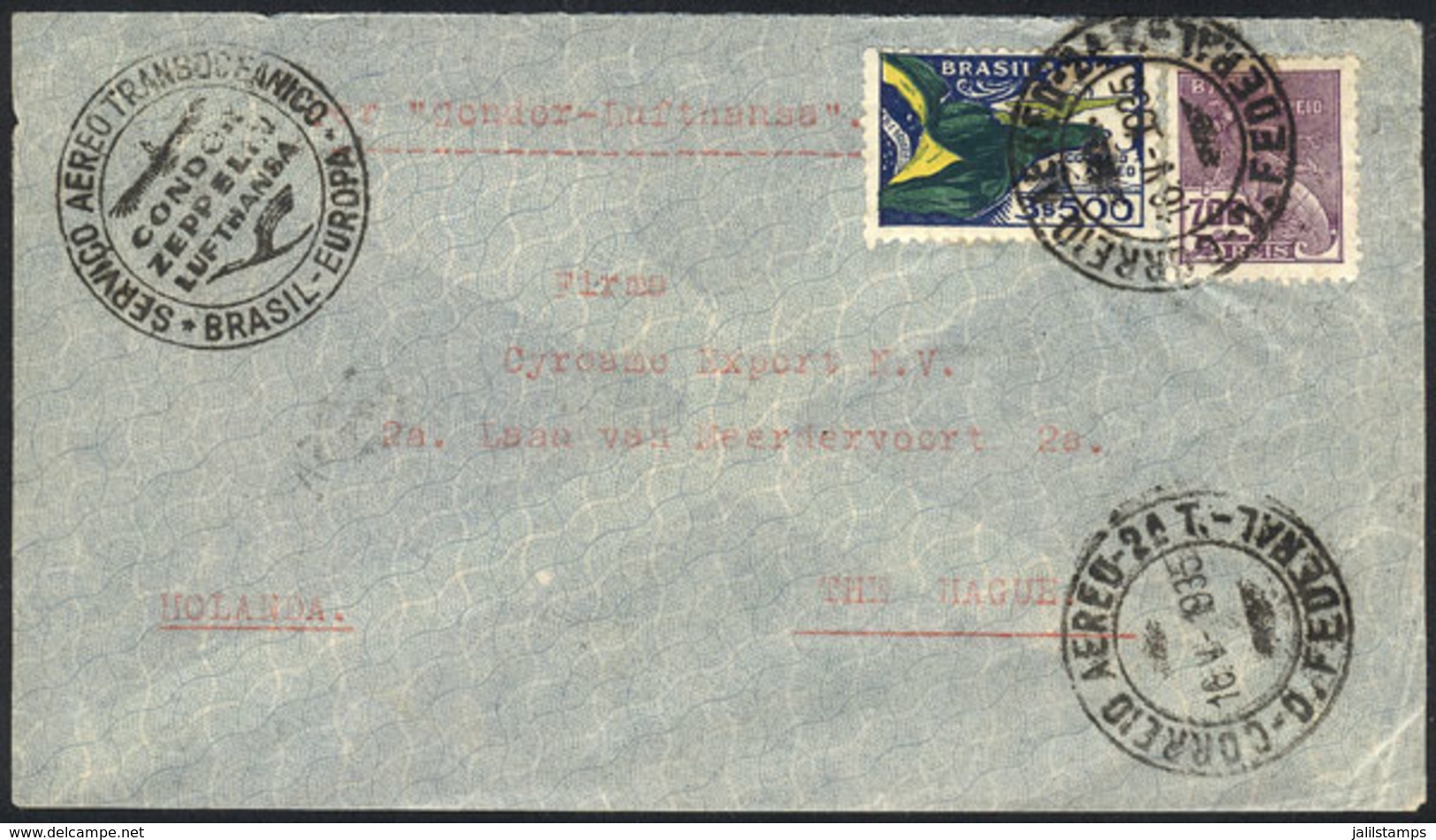 BRAZIL: Airmail Cover Sent From Rio To Netherlands On 16/MAY/1935, VF Quality! - Autres & Non Classés