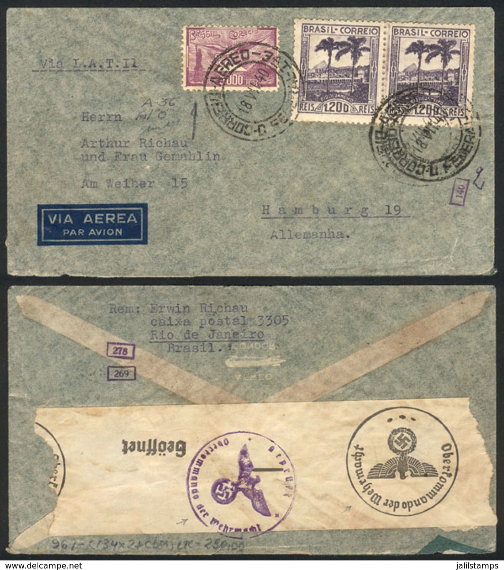 BRAZIL: Airmail Cover Sent By LATI From Rio To Germany On 18/JUN/1940, VF Quality! - Autres & Non Classés