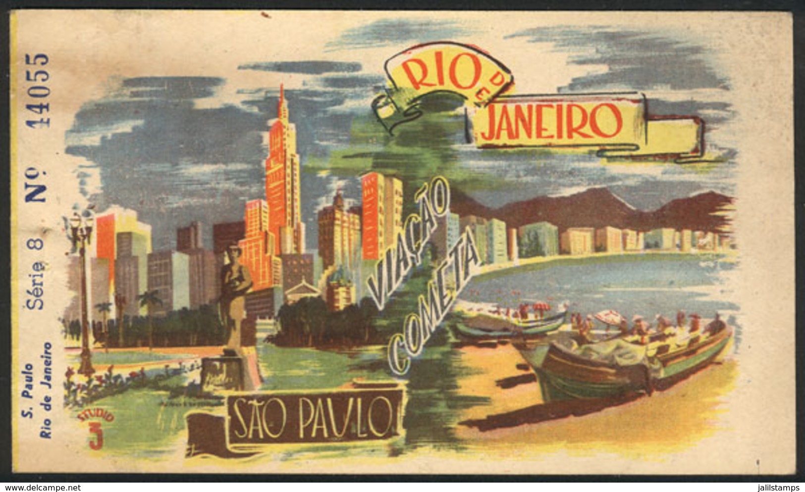 BRAZIL: Covers Of A Bus Ticket Sao Paulo - Rio De Janeiro By Viacao COMETA Used In 1955, VF - Other & Unclassified