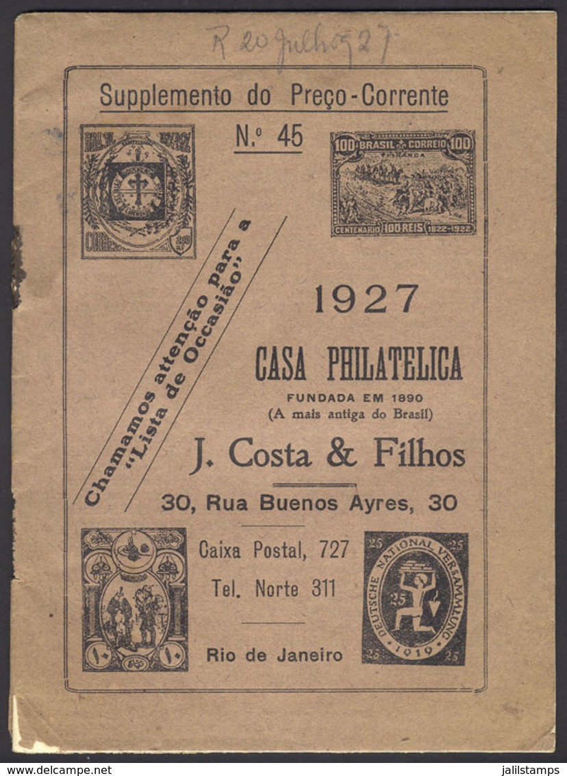 BRAZIL: Price List Of The Stamp Shop Of J. Costa & Filho, Year 1927, Good Condition, Rare! - Autres & Non Classés