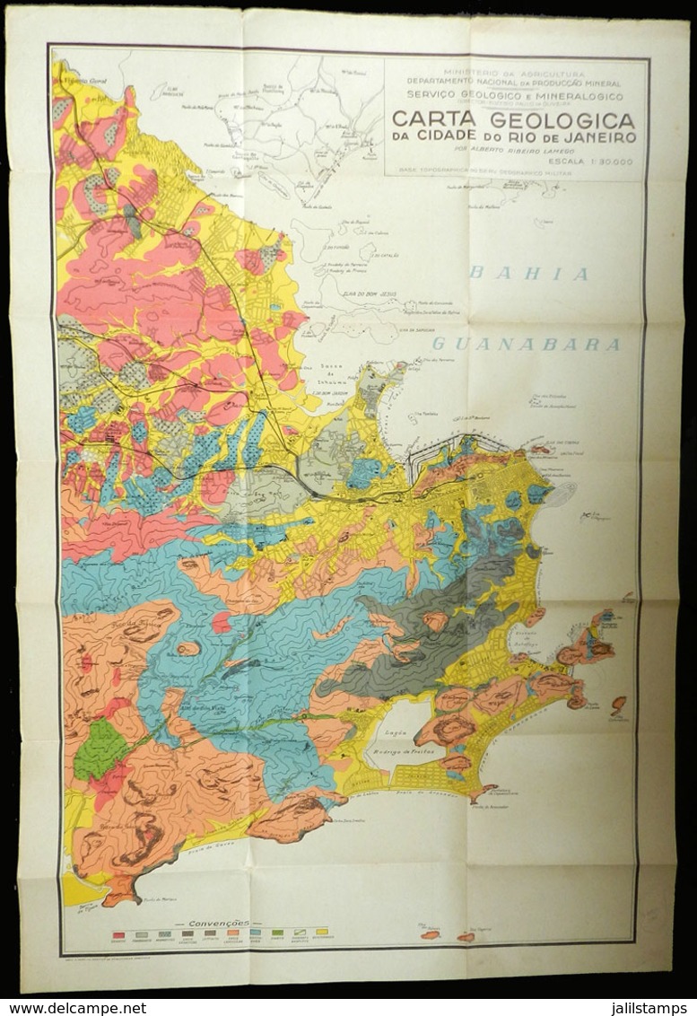 BRAZIL: Geological Map Of Rio De Janeiro, Circa 1940, Large Size, VF Condition And Very Decorative! - Other & Unclassified