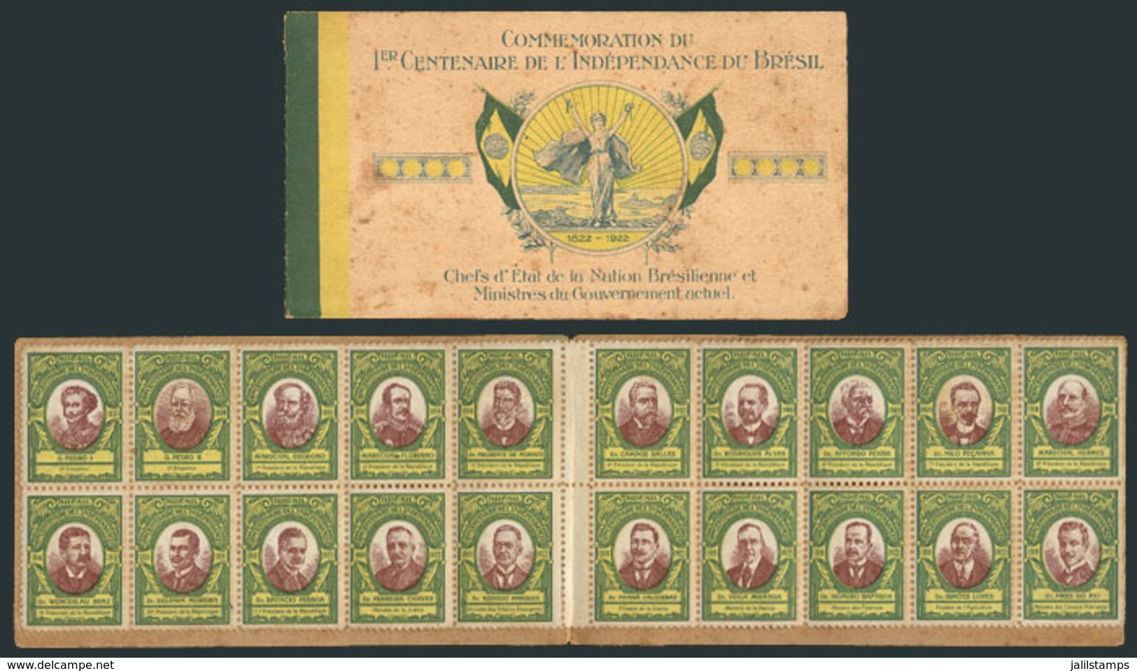 BRAZIL: 1st Centenary Of The Independence: Booklet With 20 Cinderellas Issued In 1933, Stained, Rare! - Erinnophilie