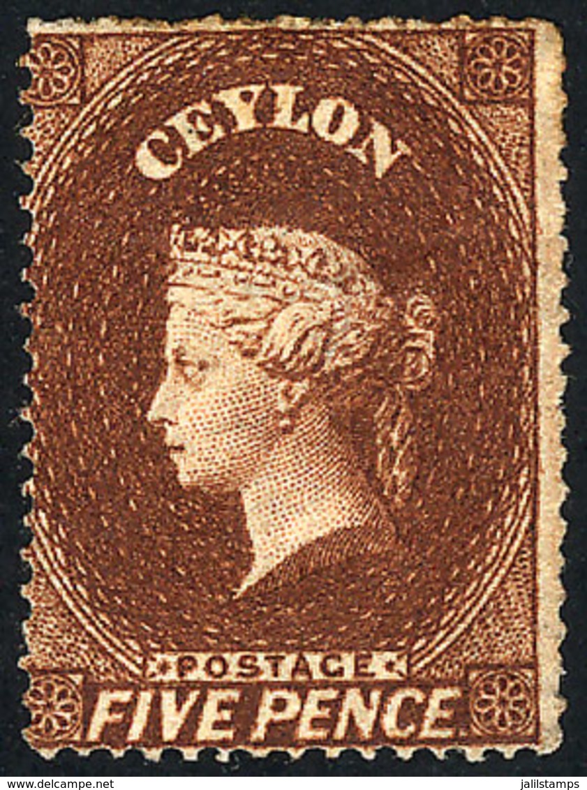 CEYLON: Sc.20, 1861 5p. Orange-brown, Mint No Gum, VF Quality, Catalog Value US$120. - Ceylon (...-1947)