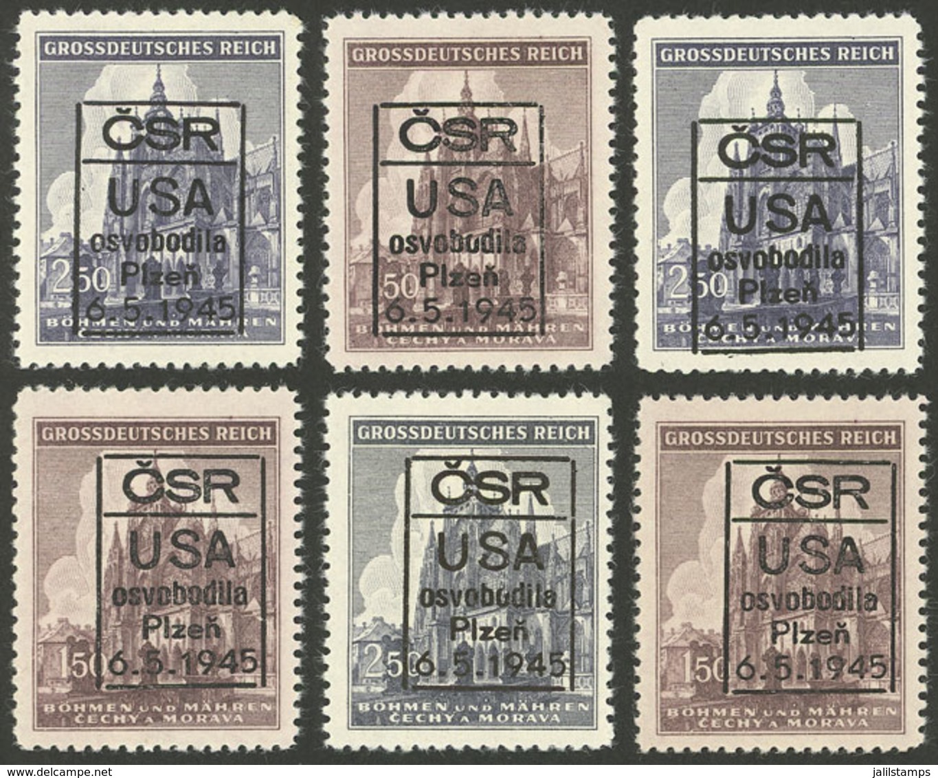 CZECHOSLOVAKIA: 3 Sets With Interesting Overprint Of The Year 1945, Excellent Quality! - Otros & Sin Clasificación