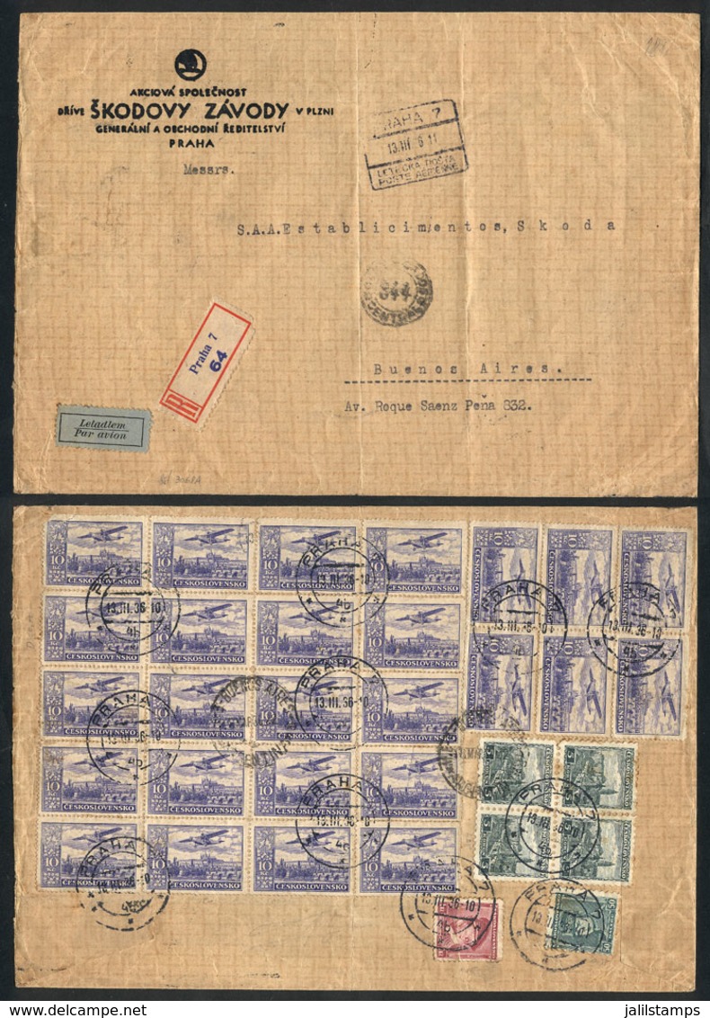 CZECHOSLOVAKIA: Registered Airmail Cover Sent From Praha To Argentina On 13/MAR/1936 With Splendid Postage On Back For 2 - Autres & Non Classés