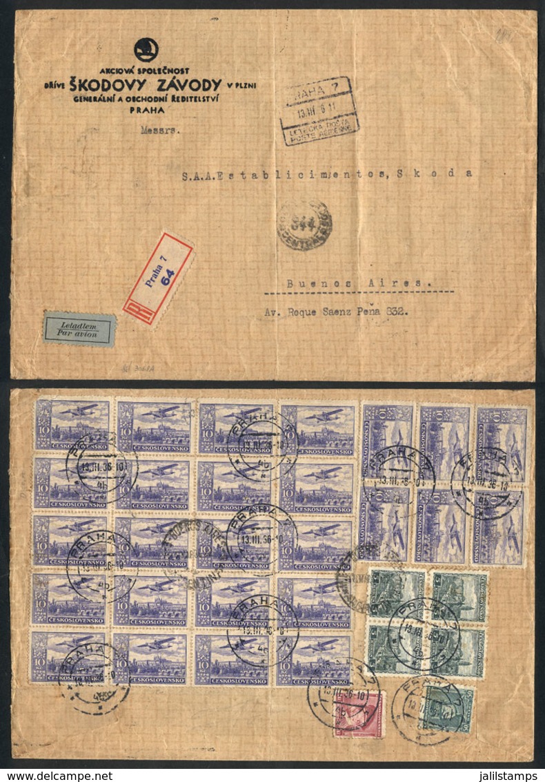 CZECHOSLOVAKIA: Registered Airmail Cover Sent From Praha To Argentina On 13/MAR/1936 With Splendid Postage On Back For 2 - Other & Unclassified