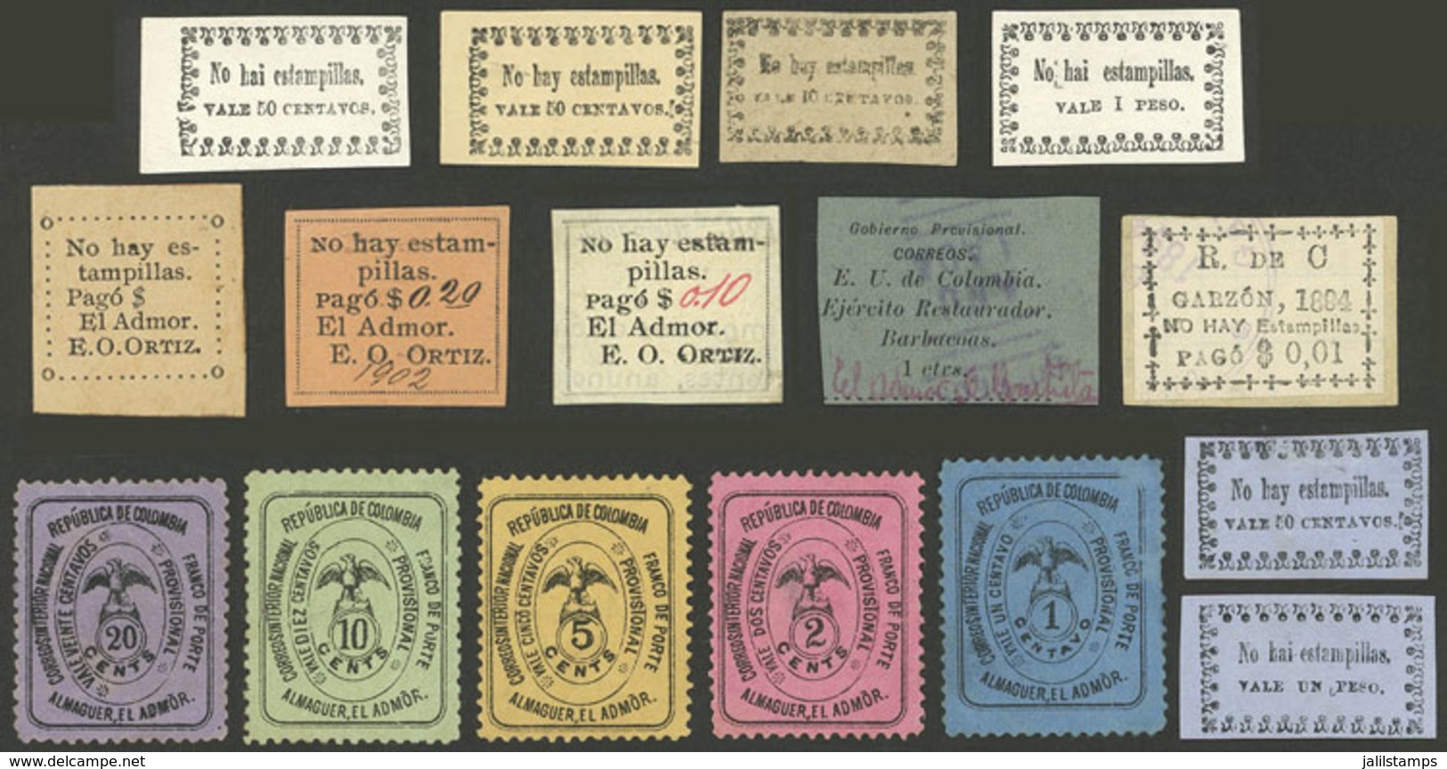 COLOMBIA: Interesting Lot Of "emergency" Stamps For Shortage Of Postage Stamps, VF General Quality!" - Colombia