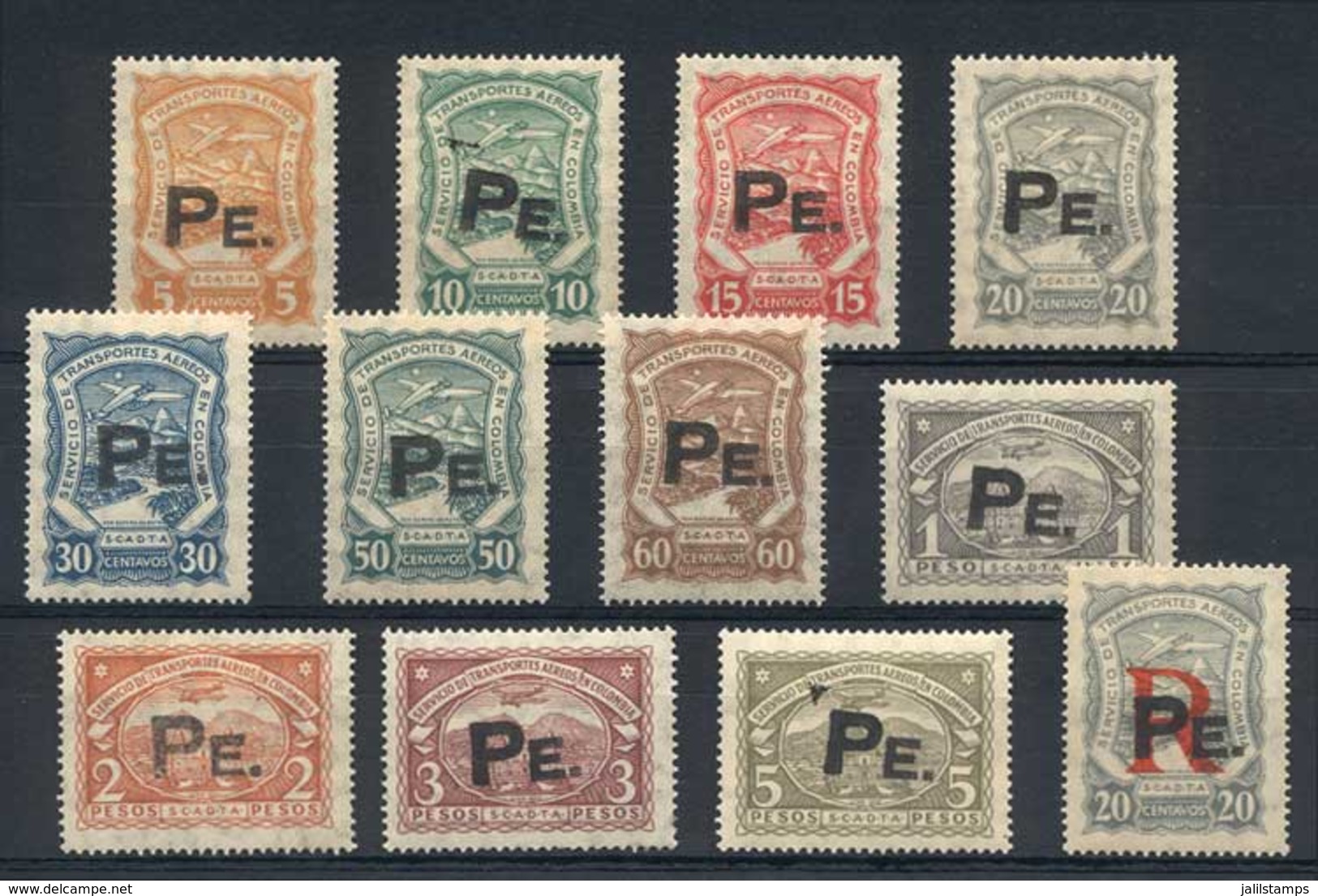 COLOMBIA: Scott CLPE1/CFLPE1, 1923 Complete Set Of 12 Values, Mint Never Hinged With Overprint In Intense Black, Excelle - Colombia