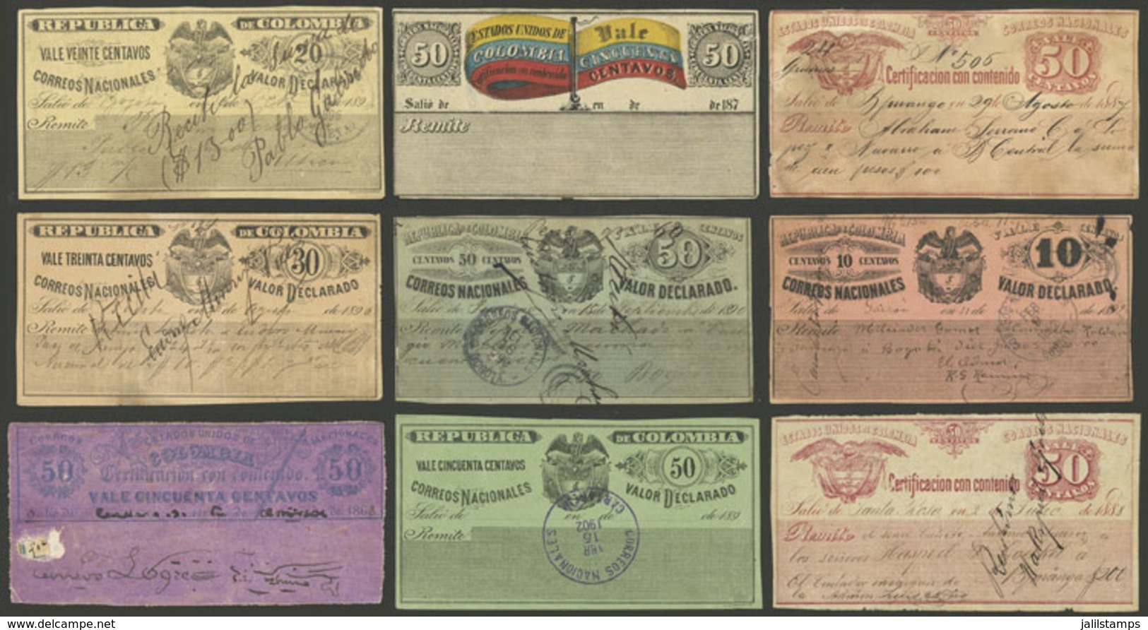 COLOMBIA: Interesting Lot Of Old Seals For Registered Letters, VF General Quality! - Kolumbien
