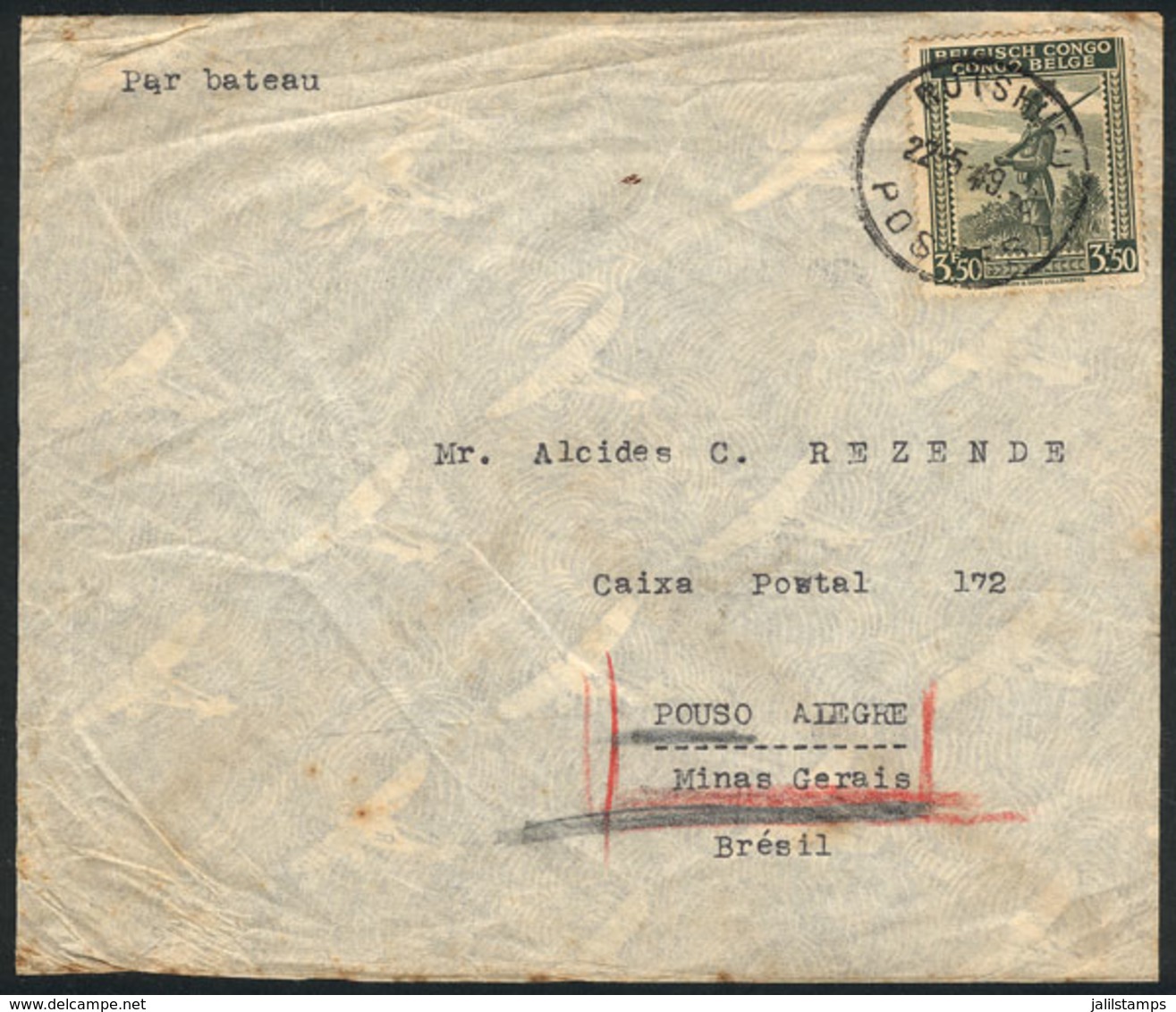 BELGIAN CONGO: Cover Sent From RUTSHURU To Porto Alegre On 22/MAY/1949, Rare Destination! - Autres & Non Classés