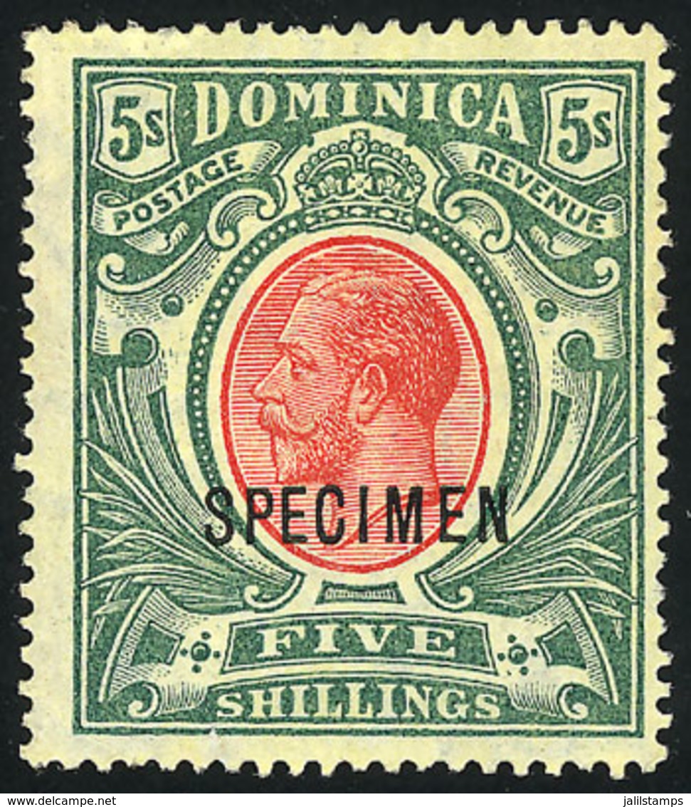 DOMINICA: Sc.54, 1914 5S. With SPECIMEN Ovpt., Mint No Gum, VF Quality! - Dominica (...-1978)