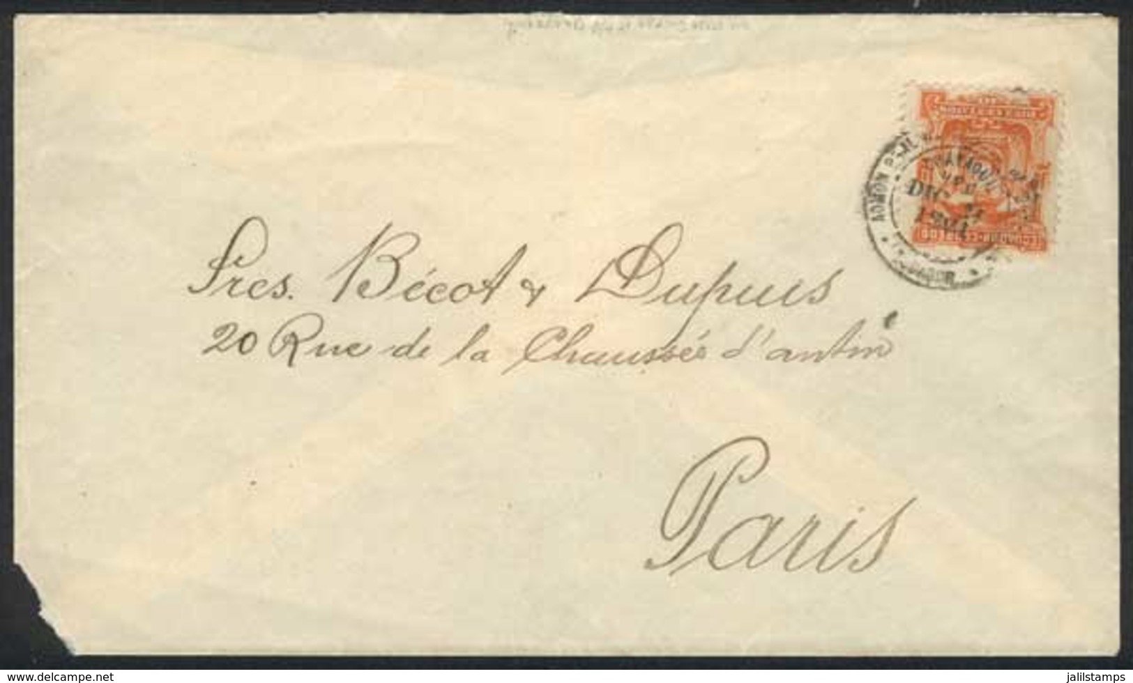 ECUADOR: Cover Franked By Sc.15 (10c. Orange) Sent From Guayaquil To Paris On 9/DE/1891, VF! - Ecuador