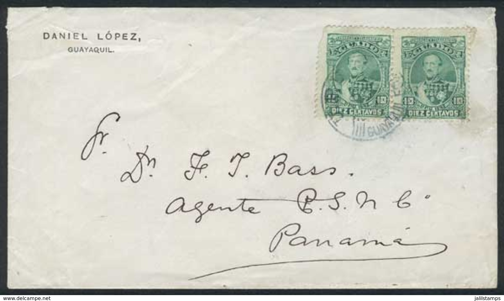 ECUADOR: Cover Franked With 10c. Pair (Sc.26), Sent From Guayaquil To Panamá On 20/AUG/1892, With Arrival Backstamp Of T - Ecuador
