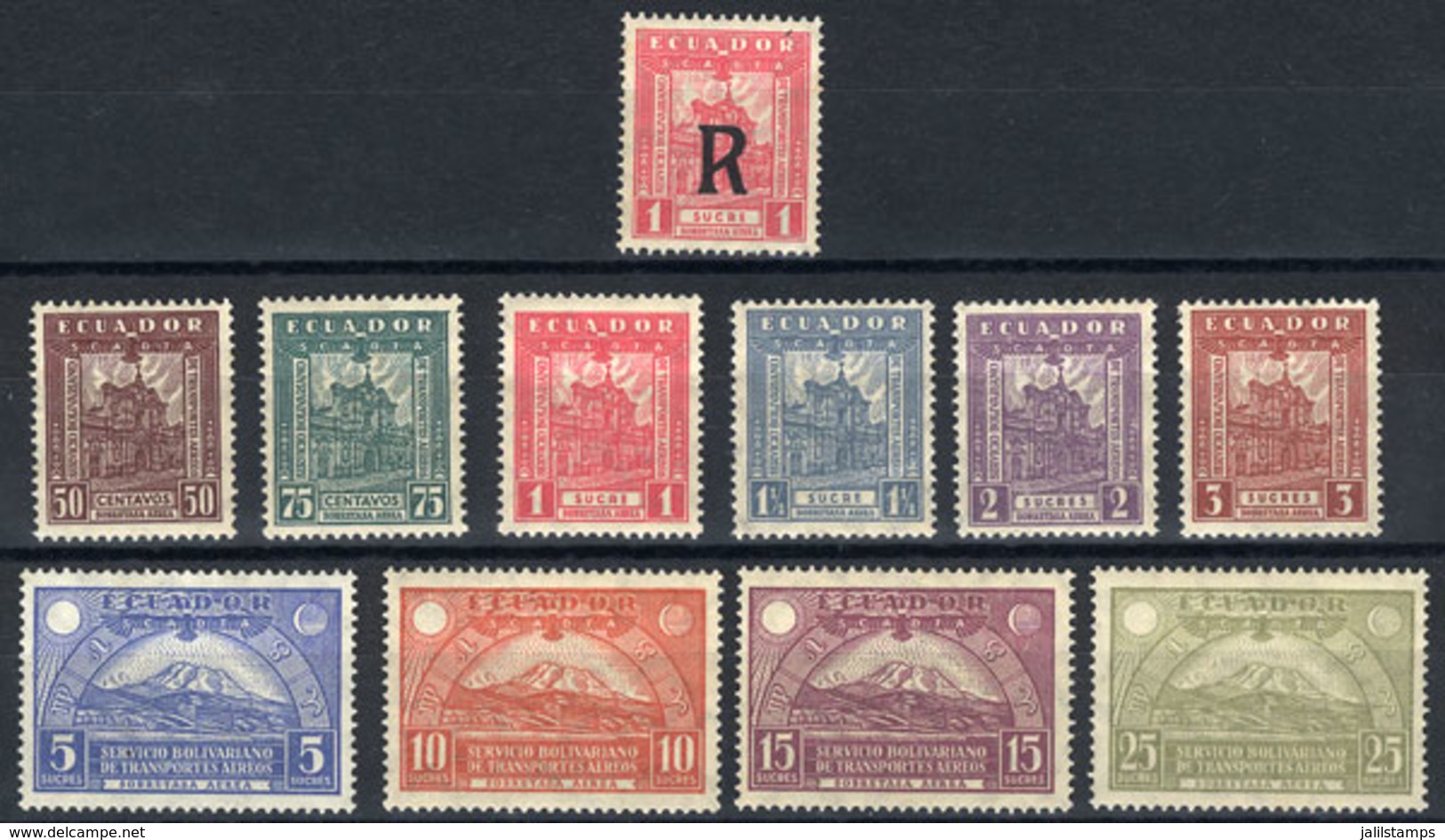 ECUADOR: Sc.C16/C25 + CF2, 1929 Jesuit Church And The Chimborazo, Cmpl. Set Of 11 Values, Mint Lightly Hinged, Fine To V - Ecuador