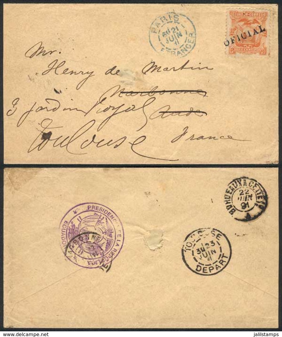 ECUADOR: Cover Of The Presidency Of The Republic Franked By Sc.O4 With Overprint OFICIAL Applied By Hand, Sent To Paris, - Equateur