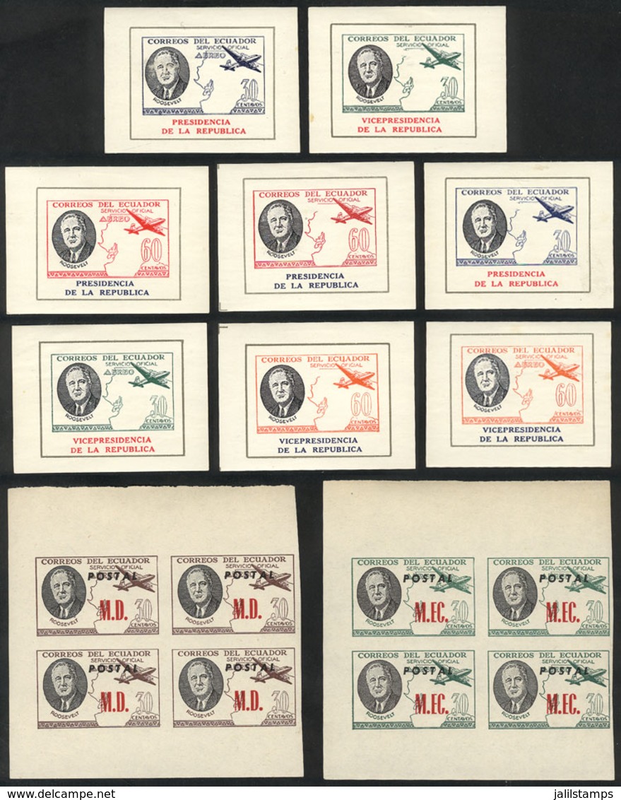 ECUADOR: Year 1949, Roosevelt, Complete Set Of 20 Values In Blocks Of 4 + Complete Set Of 8 Souvenir Sheets + 10 Differe - Ecuador