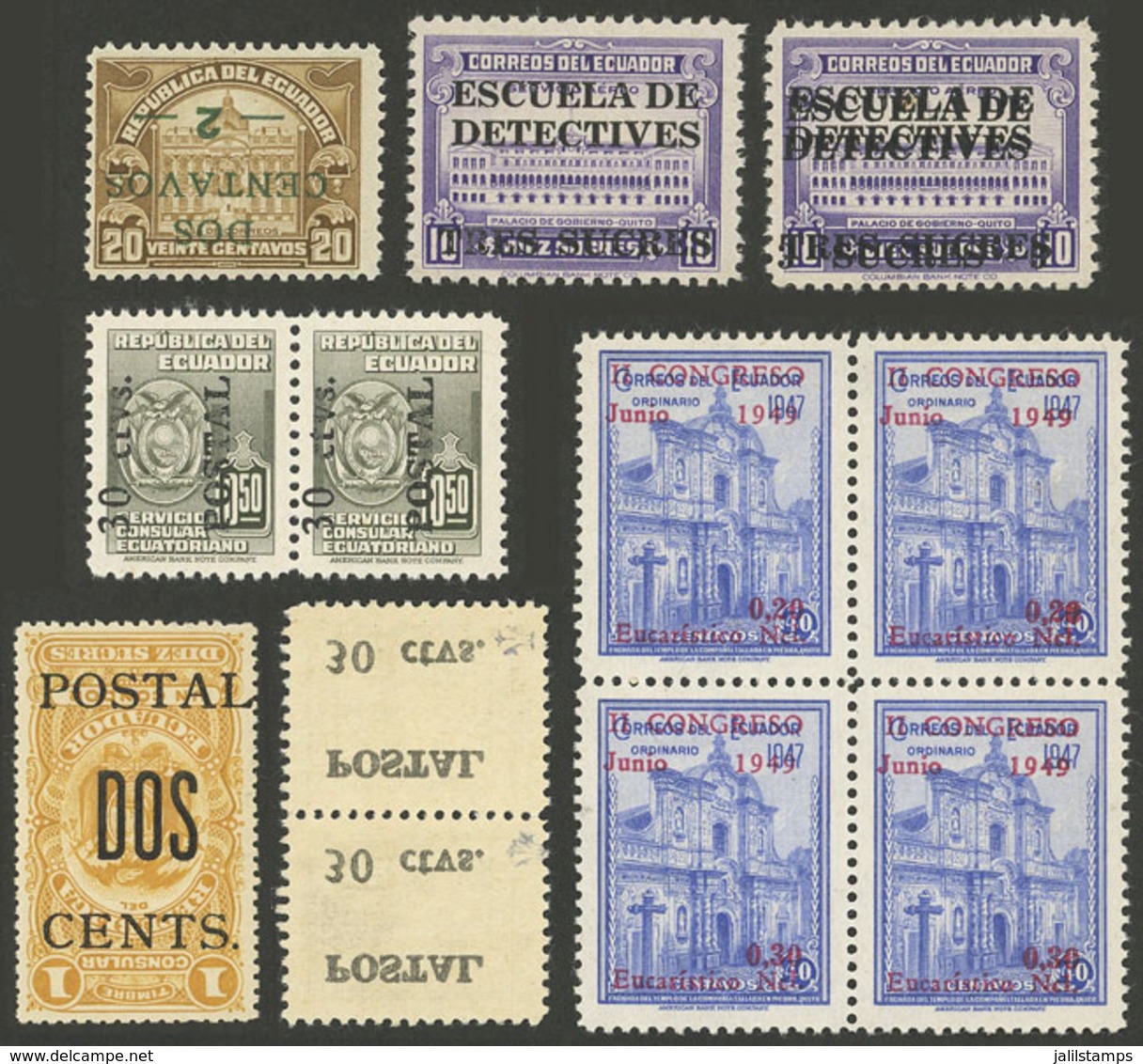 ECUADOR: Small Lot Of Overprinted Stamps, Most With Very Attractive Varieties, VF Quality! - Equateur