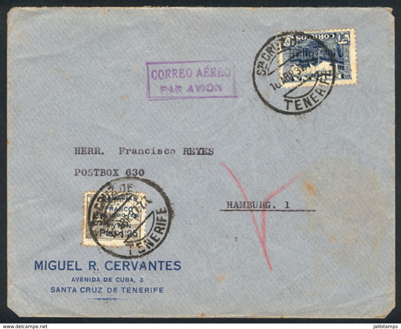 SPAIN: Airmail Cover Sent From LAS PALMAS To Germany On 16/AP/1937 With Nice Postage! - Other & Unclassified