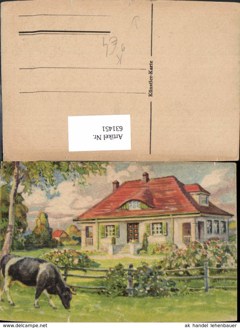 631451,K&uuml;nstler Ak Kuh Rind V. Haus Garten Tiere - Kühe