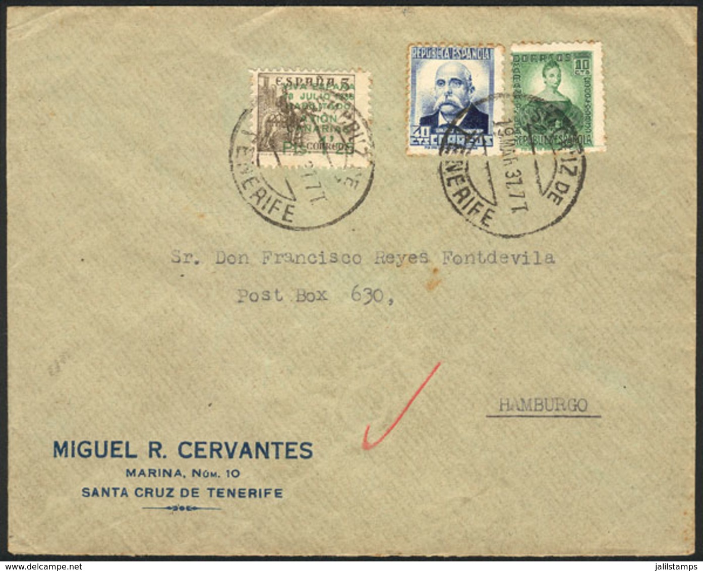 SPAIN: Airmail Cover Sent From LAS PALMAS To Germany On 19/MAR/1937 With Nice Postage! - Other & Unclassified