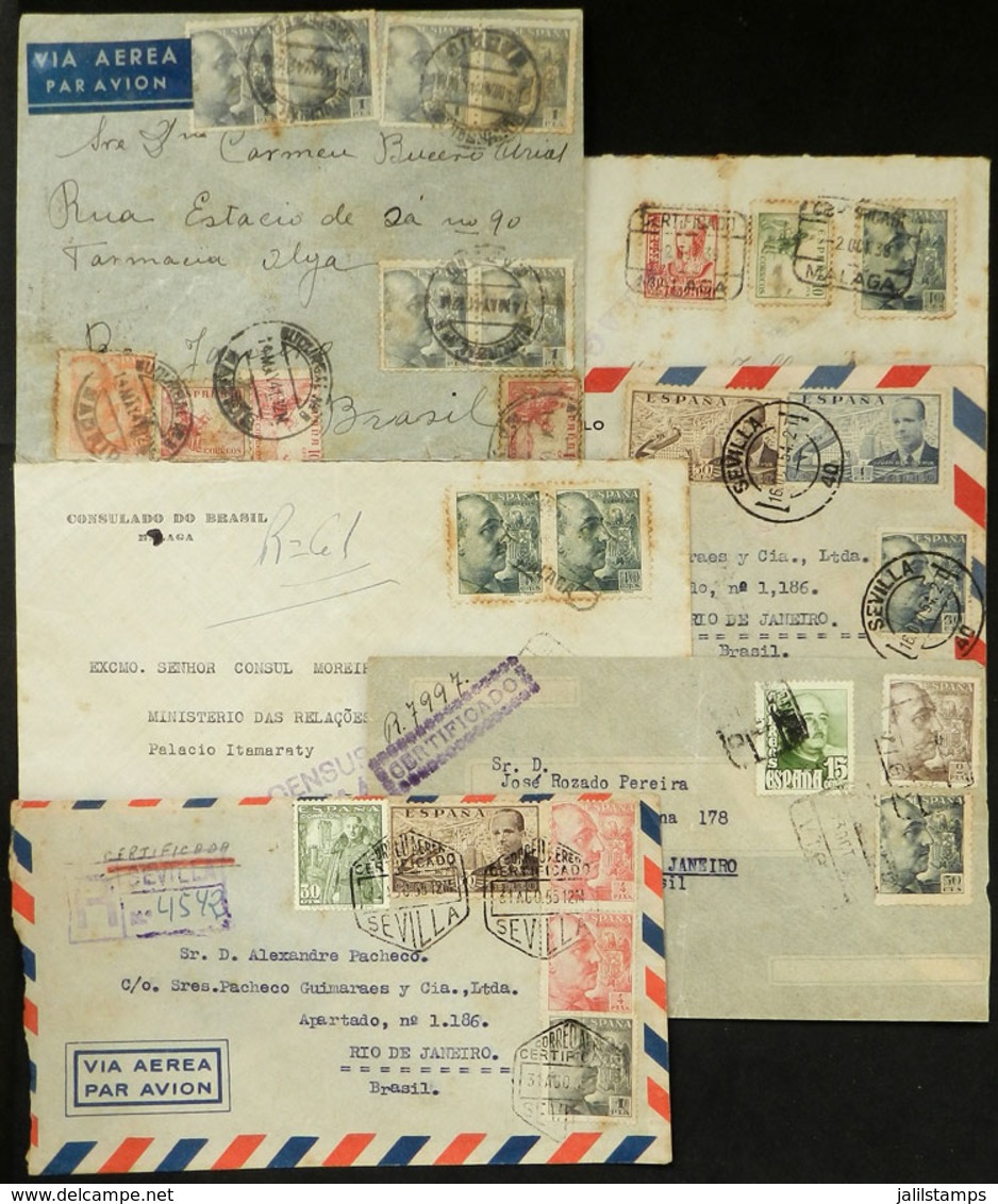 SPAIN: 6 Covers Sent To Brazil In 1938 And 1955, Interesting! - Other & Unclassified