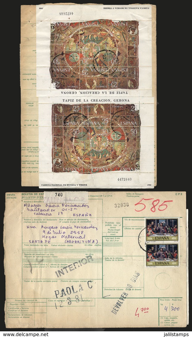 SPAIN: Despatch Note Of A Parcel Post Sent To Argentina On 22/JA/1981 With Very Attractive Postage That Includes 2 Souve - Autres & Non Classés