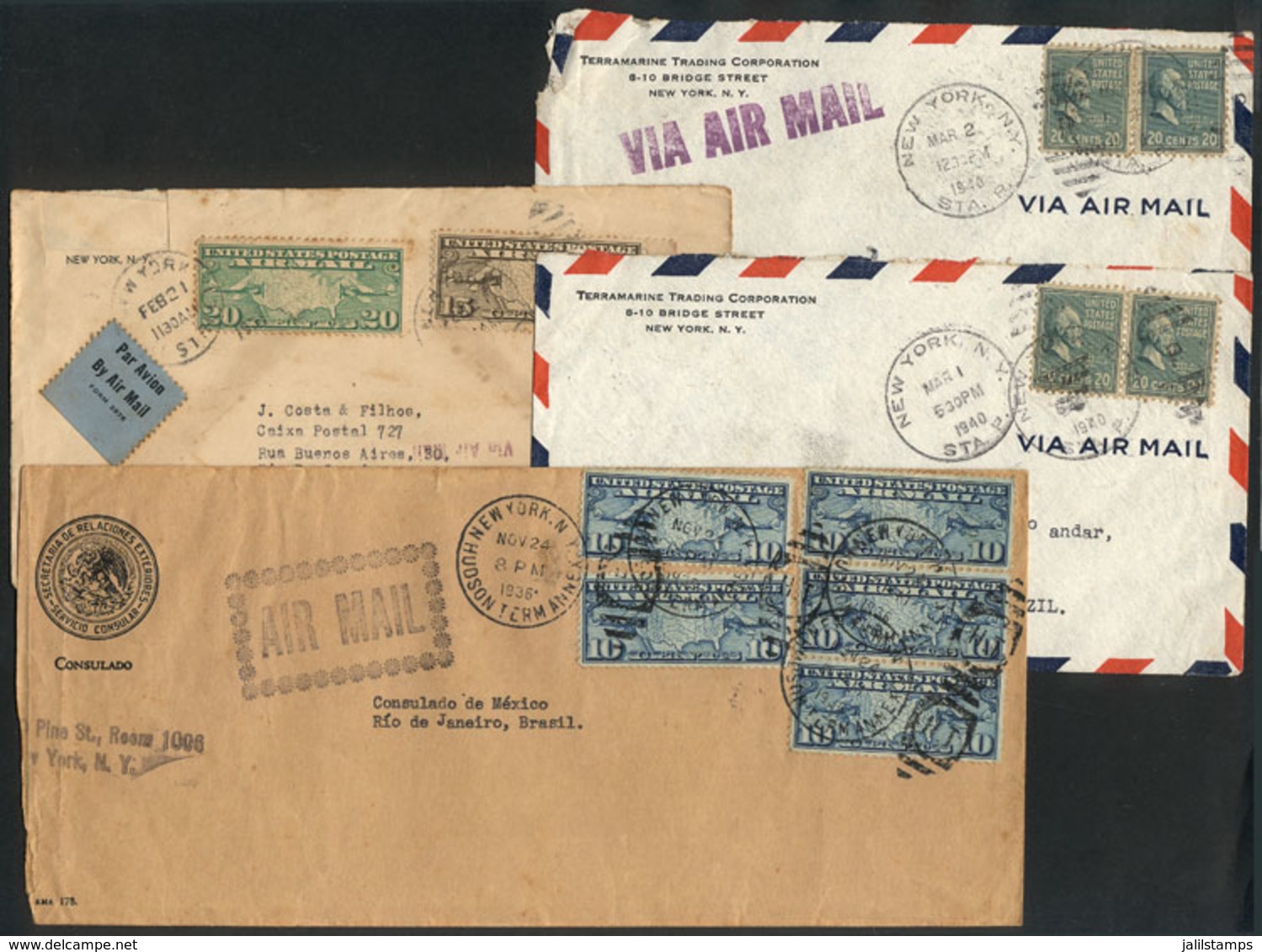 UNITED STATES: 4 Airmail Covers Sent To Brazil Between 1931 And 1940, Varied Postages! - Marcofilia