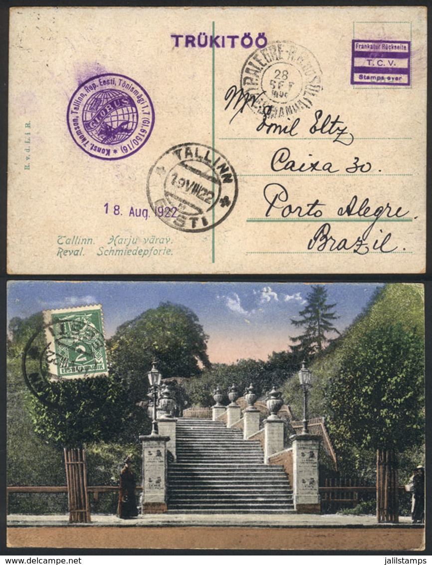 ESTONIA: PC Sent From Tallinn To Brazil On 19/AU/1922, VF Quality, Unusual Destination! - Estonia