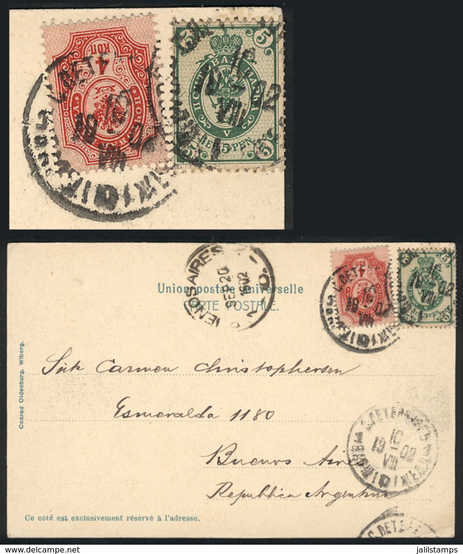 FINLAND: Postcard Sent From RÄTTIJÄRVI To Argentina On 10/AU/1902 With Mixed Postage Of 4k. + 5p., Excellent Quality, Ra - Autres & Non Classés