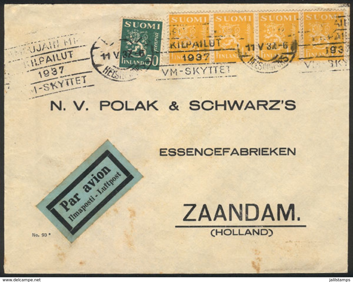 FINLAND: Airmail Cover Sent From Helsinki To Netherlands On 11/MAY/1937, Nice Postage! - Other & Unclassified