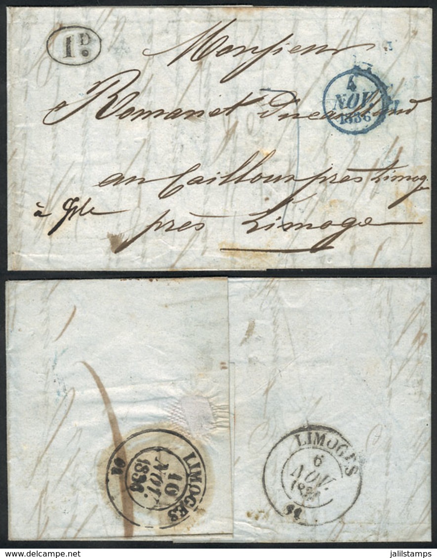 FRANCE: Entire Letter Dated Paris 2/NO/1836 To Limoges, With Interesting Postal Marks On Front And Reverse, VF Quality! - Sonstige & Ohne Zuordnung