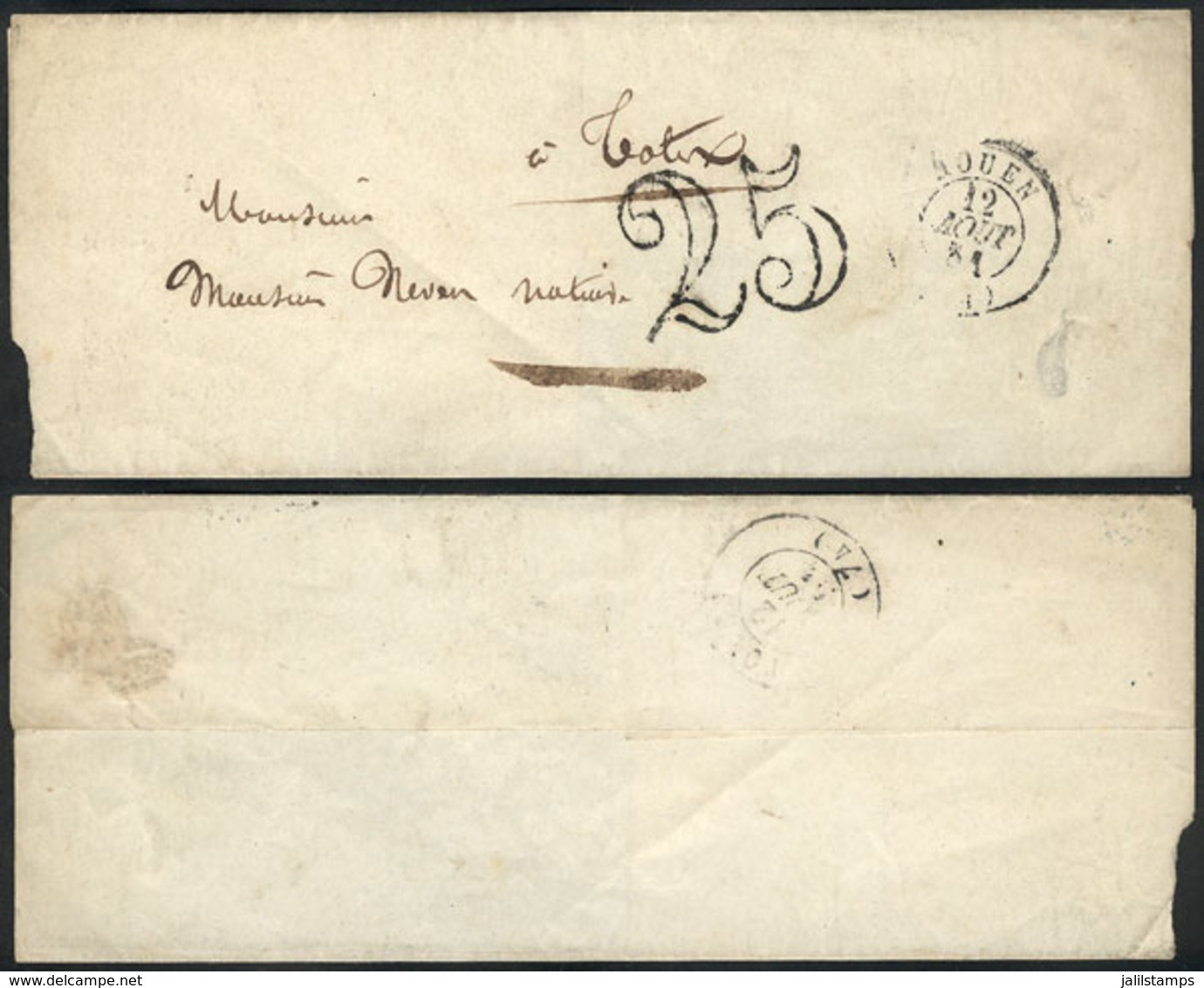 FRANCE: Folded Cover Sent From Rouen To Totes On 12/AU/1851, VF Quality! - Otros & Sin Clasificación