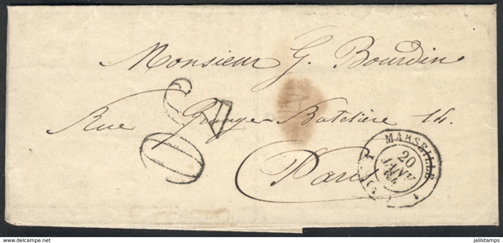 FRANCE: Folded Cover Sent From MARSEILLE To Paris On 20/JA/1864, Excellent Quality! - Autres & Non Classés