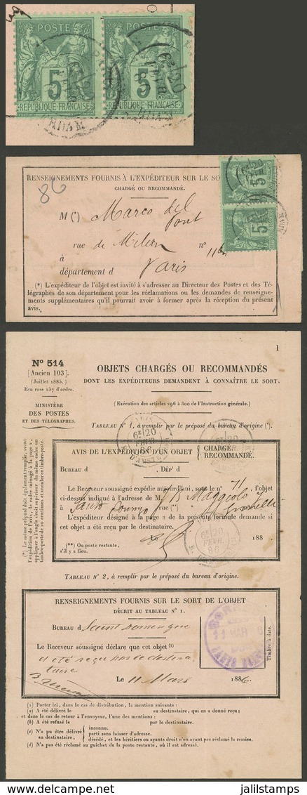 FRANCE: Return Receipt Dated 20/FE/1886 And With 10c. Franking, VF Quality! - Sonstige & Ohne Zuordnung