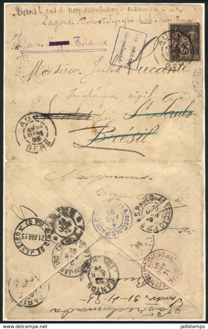 FRANCE: Cover (opened On 3 Sides For Display) Sent From AUCH To Sao Paulo On 26/MAR/1895, Franked With 25c., As The Addr - Other & Unclassified